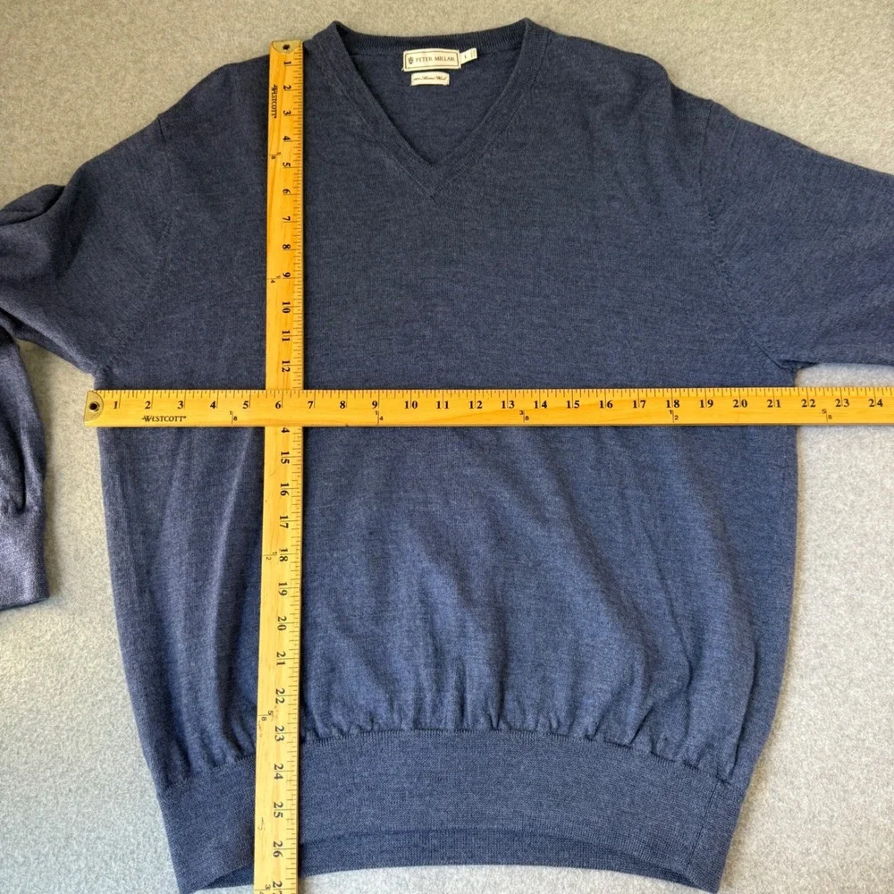 Peter Millar VNeck Pullover Sweater Long Sleeve Blue Merino Wool Mens Size Large